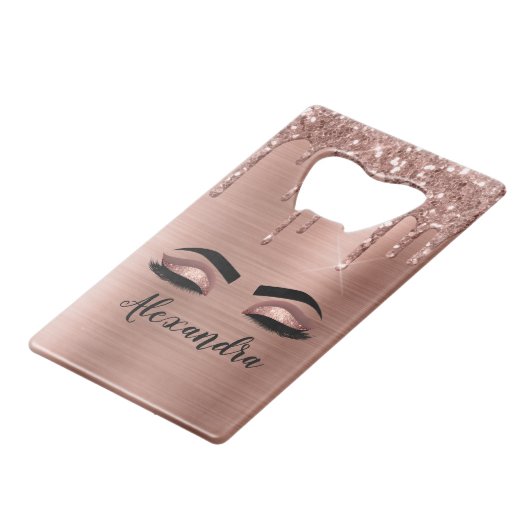 バラ金ゴールドグリッタースパークルまつげモノグラム名 クレジットカード栓抜き (裏面アングル)