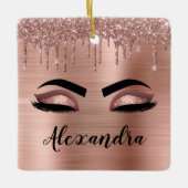 バラ金ゴールドグリッタースパークルまつげモノグラム名 セラミックオーナメント (正面)