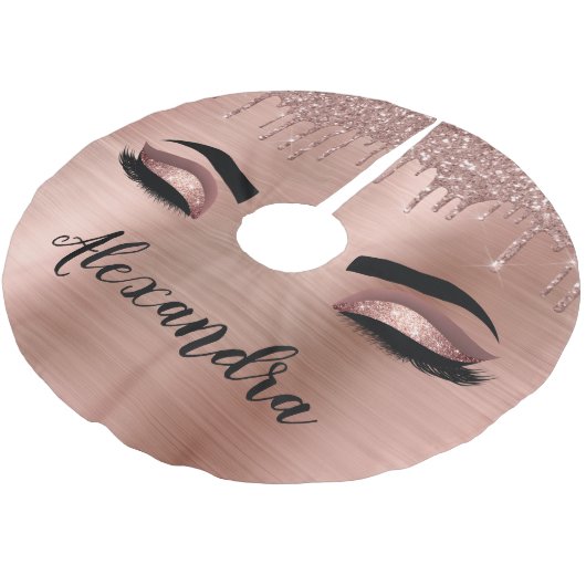 バラ金ゴールドグリッタースパークルまつげモノグラム名 ブラッシュドポリエステルツリースカート (アングル)