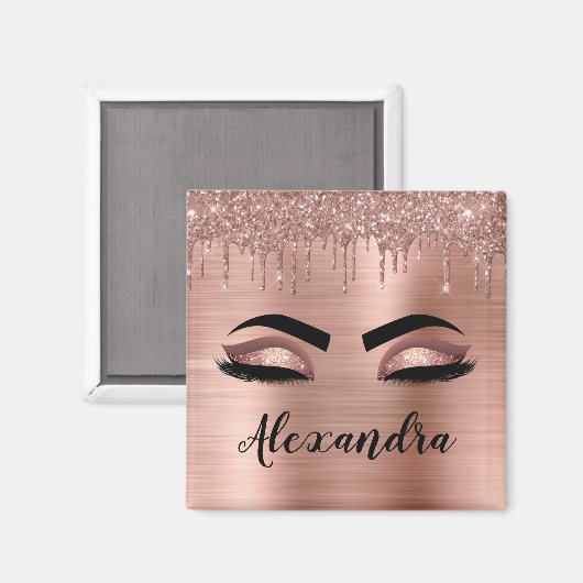 バラ金ゴールドグリッタースパークルまつげモノグラム名 マグネット (正面/裏面)