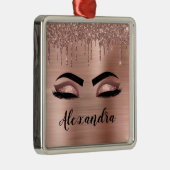バラ金ゴールドグリッタースパークルまつげモノグラム名 メタルオーナメント (右)