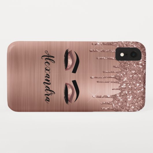 バラ金ゴールドグリッタースパークルまつげモノグラム名 Case-Mate iPhoneケース (裏面(横))