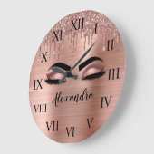 バラ金ゴールドグリッタースパークルまつ毛モノグラム名 ラージ壁時計 (傾斜)