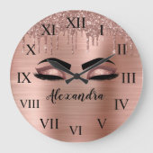 バラ金ゴールドグリッタースパークルまつ毛モノグラム名 ラージ壁時計 (正面)