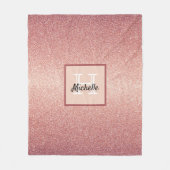 バラ金ゴールドグリッタースパークルグラムピンクモノグラム フリースブランケット (正面)