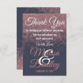 バラ金ゴールドグリッタースパークルスネイビーブルーサンキューユー サンキューカード (正面/裏面)