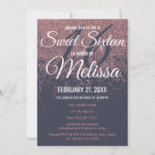 バラ金ゴールドグリッタースパークルスネイビーブルースウィート16 招待状 (正面)