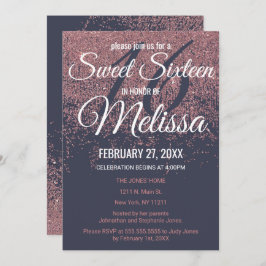 バラ金ゴールドグリッタースパークルスネイビーブルースウィート16 招待状