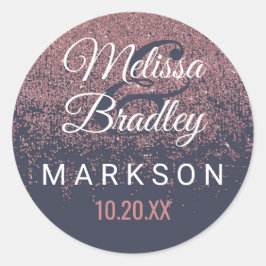 バラ金ゴールドグリッタースパークルスネイビーブルー結婚ズ ラウンドシール