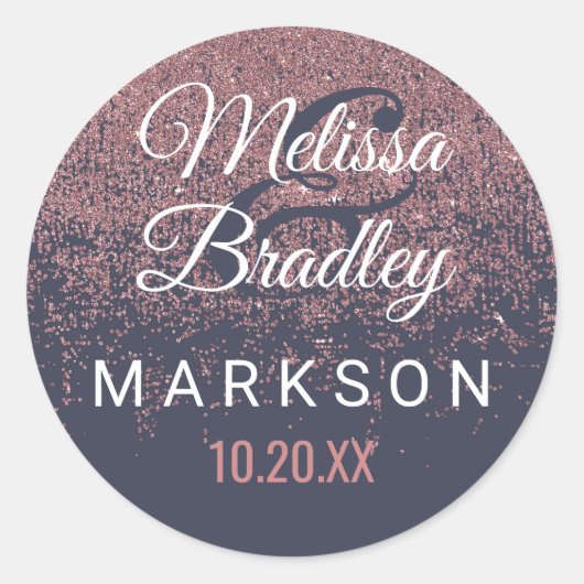 バラ金ゴールドグリッタースパークルスネイビーブルー結婚ズ ラウンドシール (正面)