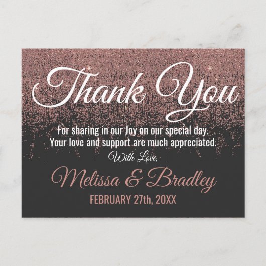 バラ金ゴールドグリッタースパークルスブラックサンキューユー ポストカード (正面)