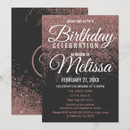 バラ金ゴールドグリッタースパークルスブラックバースデーパーティー 招待状
