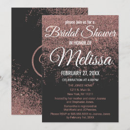 バラ金ゴールドグリッタースパークルスブラックブライダルシャワー 招待状