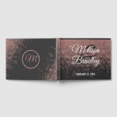 バラ金ゴールドグリッタースパークルスブラック結婚ズゲストブック ゲストブック (全面)