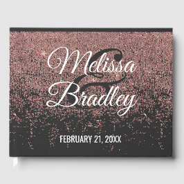 バラ金ゴールドグリッタースパークルスブラック結婚ズゲストブック ゲストブック