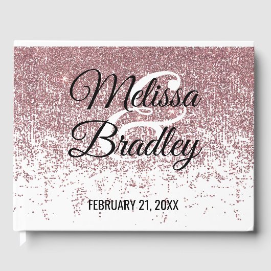 バラ金ゴールドグリッタースパークルスホワイトゲストブック ゲストブック (正面)