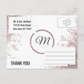 バラ金ゴールドグリッタースパークルスホワイトサンキューユー ポストカード (裏面)