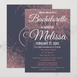 バラ金ゴールドグリッタースパークルズネイビーブルーバチェロレッテ 招待状