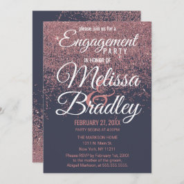 バラ金ゴールドグリッタースパークルズネイビーブルー婚約 招待状