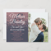 バラ金ゴールドグリッタースパークルズネイビーブルー婚約 招待状 (正面)