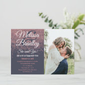 バラ金ゴールドグリッタースパークルズネイビーブルー婚約 招待状 (スタンド正面)