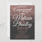 バラ金ゴールドグリッタースパークルズブラック婚約 招待状 (正面)