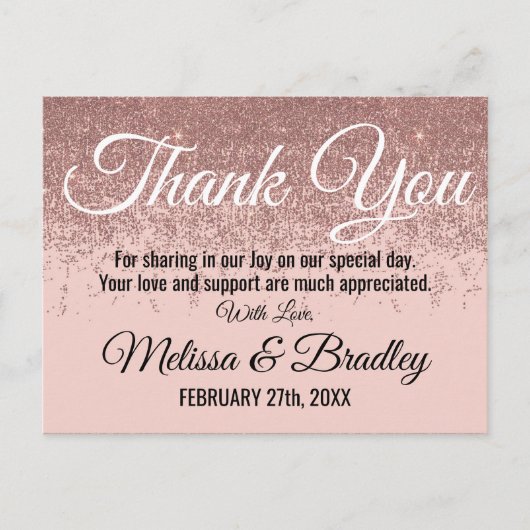 バラ金ゴールドグリッタースパークルズ赤面ピンクサンキューユー ポストカード (正面)