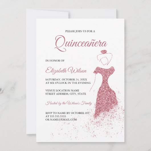 バラ金ゴールドグリッタースパークルドレスフォトキンセアニェラ 招待状 (裏面)