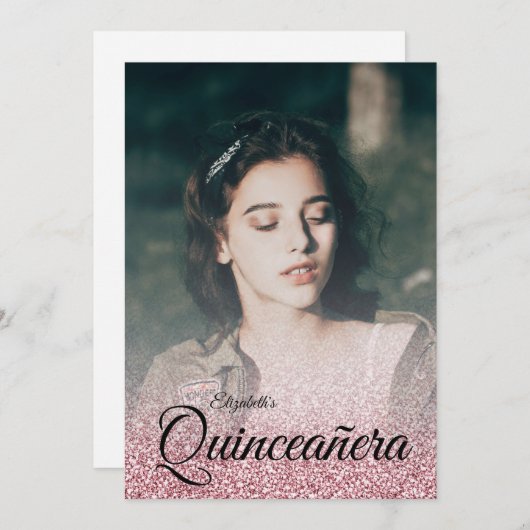 バラ金ゴールドグリッタースパークルドレスフォトキンセアニェラ 招待状 (正面/裏面)