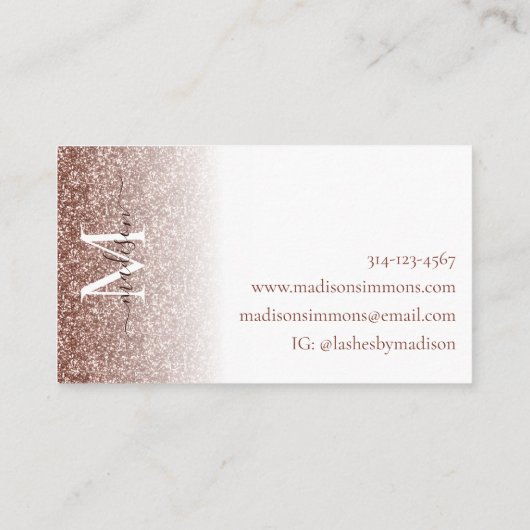 バラ金ゴールドグリッタースパークルモノグラムスクリプト名 名刺 (裏面)