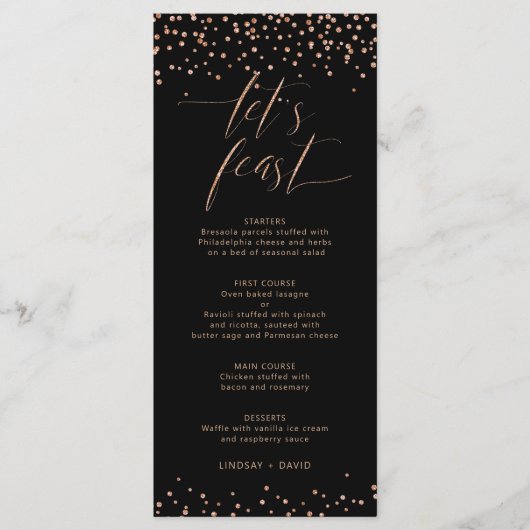 バラ金ゴールドグリッタースパークルレッツフィーディングメニューカード メニュー (正面)