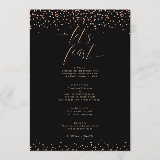 バラ金ゴールドグリッタースパークルレッツフィーディングメニューカード メニュー (正面)