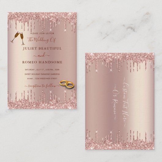 バラ金ゴールドグリッタースパークル結婚式招待状 ノートカード (正面/裏面)