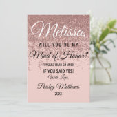 バラ金ゴールドグリッタースパークル赤面ピンクメイド・オブ・オーナー（花嫁付き添い人） 招待状 (スタンド正面)