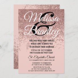 バラ金ゴールドグリッタースパークル赤面ピンク結婚ス 招待状