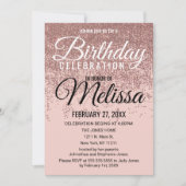 バラ金ゴールドグリッタースパークル赤面ピンク誕生日 招待状 (正面)