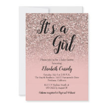 バラ金ゴールドグリッタースプリンクルベビーシャワー招待状