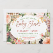 バラ金ゴールドグリッターセージフローラボヘミアンベビーシャワー 招待状 (正面)