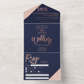 バラ金ゴールドグリッタータイポグラフィネイビー結婚ブルー オールインワン招待状 (内側)