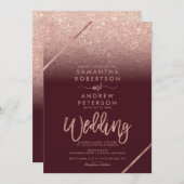 バラ金ゴールドグリッタータイポグラフィブルグンディ結婚ズ 招待状 (正面/裏面)