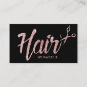 バラ金ゴールドグリッタータイポグラフィヘアサロンブラック 名刺 (正面)