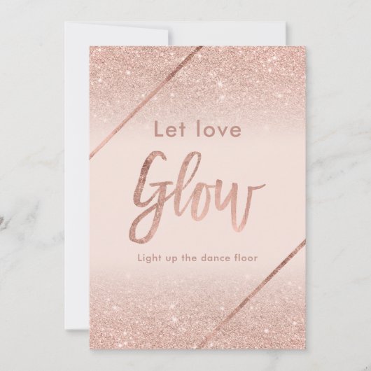 バラ金ゴールドグリッタータイポグラフィ赤面ピンク 招待状 (正面)