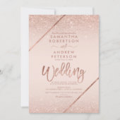 バラ金ゴールドグリッタータイポグラフィ赤面結婚ピンク 招待状 (正面)