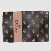 バラ金ゴールドグリッターダイアモンズオンブラックモノグラム ゴルフタオル (横)