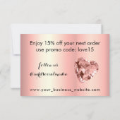 バラ金ゴールドグリッターダイヤモンドハート事業カスタム サンキューカード (裏面)