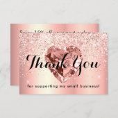 バラ金ゴールドグリッターダイヤモンドハート事業カスタム サンキューカード (正面/裏面)