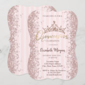 バラ金ゴールドグリッターダストクラウンピンクストライプ色 招待状 (正面/裏面)