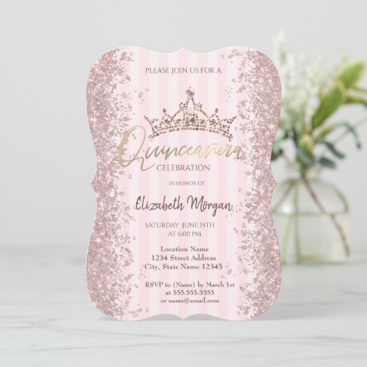 バラ金ゴールドグリッターダストクラウンピンクストライプ色 招待状 (スタンド正面)