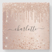 バラ金ゴールドグリッターダストネームスクリプト ストーンコースター (正面)