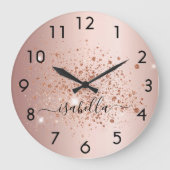 バラ金ゴールドグリッターダストネームスクリプト ラージ壁時計 (正面)